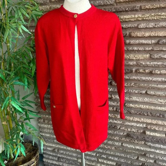 Carlisle Sport Red Lambswool Cardigan Sweater  Size Small Gold Buttons - Picture 8 of 9